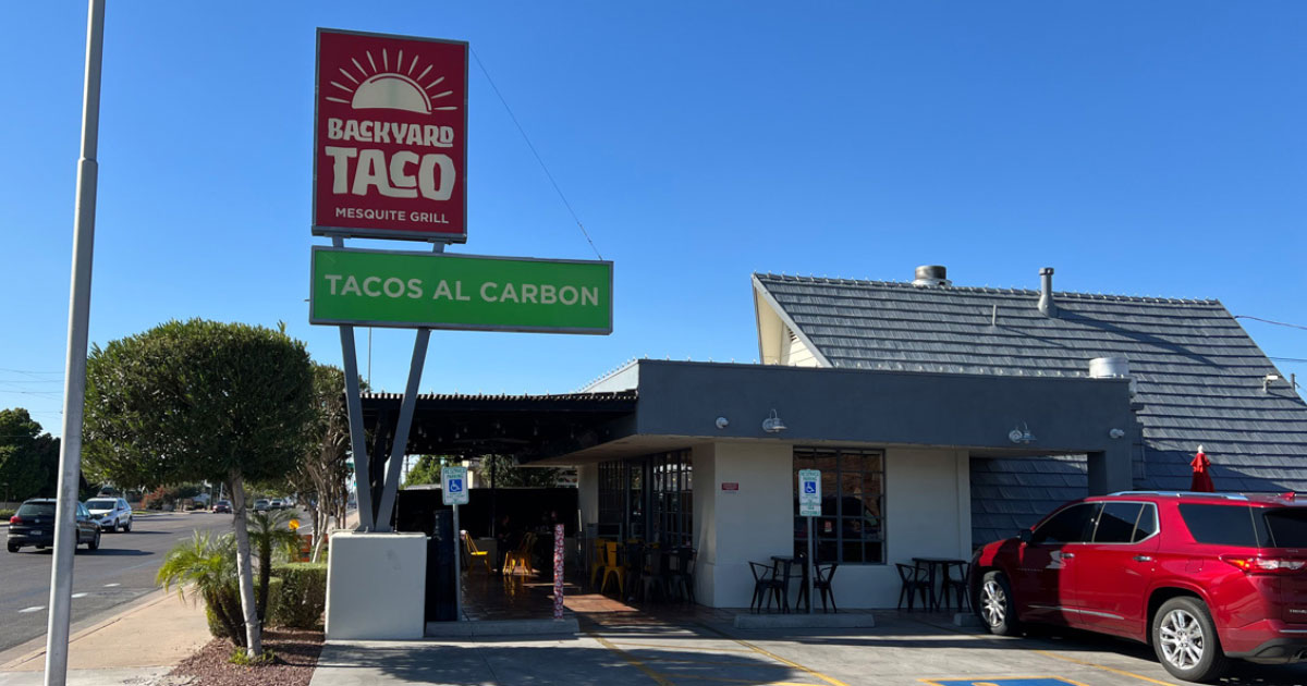 Backyard Taco sign and entrance for the Mesa Location