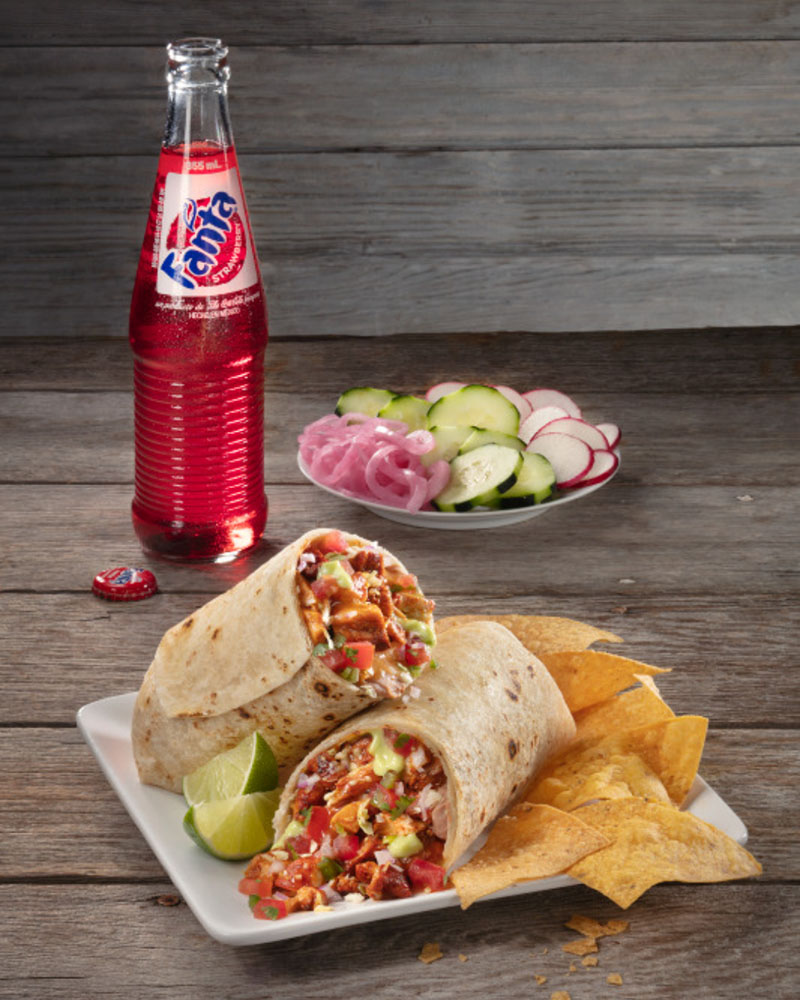  Burrito with chips, salsa, and Mexican soda from Backyard Taco