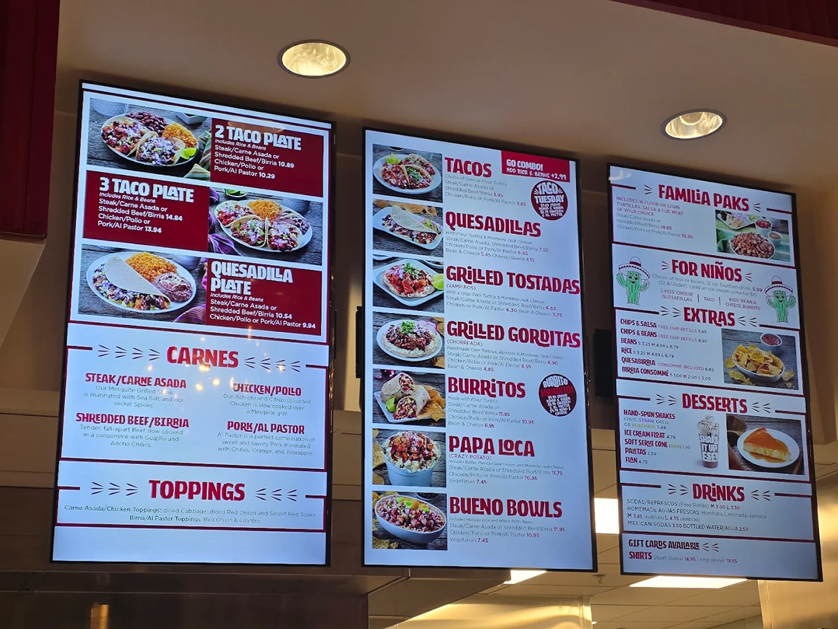Backyard Taco menu featuring tacos, burritos, quesadillas, and family meal options in Laveen, AZ