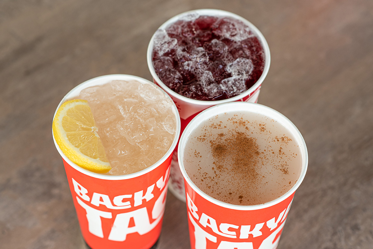 Backyard Taco aguas frescas with tacos al carbón